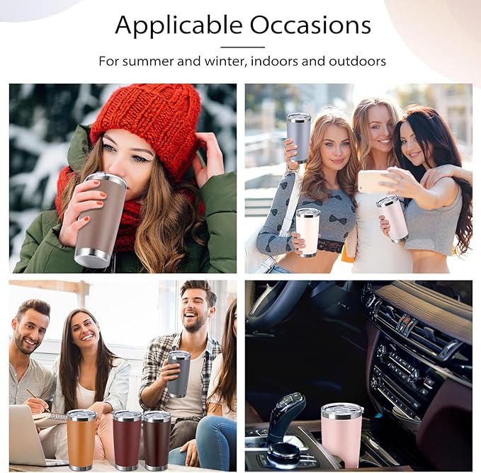 Sieral 36 Pack Stainless Steel Tumblers Bulk with Lids Double Wall Vacuum Insulated Coffee Cups Blank leakproof Powder Coated Tumblers for Engraving Wedding Graduation Party Favors(20 oz,Brown Gray)
