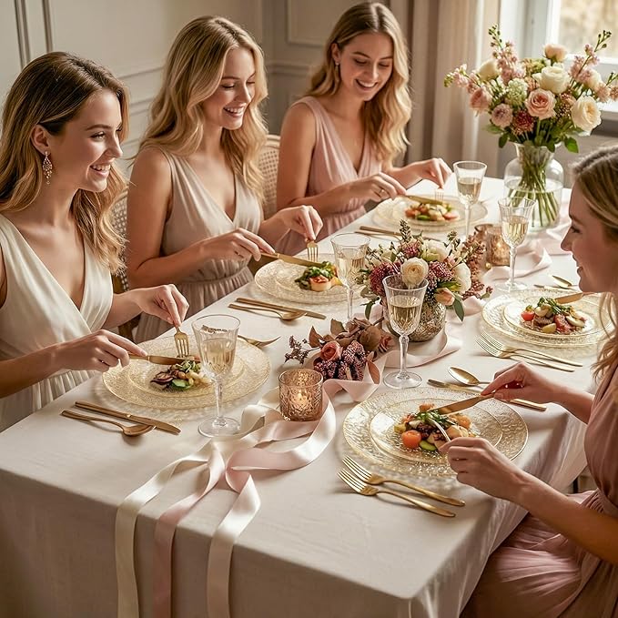 Rubtlamp 60Pcs Gold Glitter Plastic Plates, Heavy Duty Glitter Disposable Plates with Hammered Design, Include 30 Dinner Plates and 30 Salad Plates for Spring, Easter, Weddings and Parties