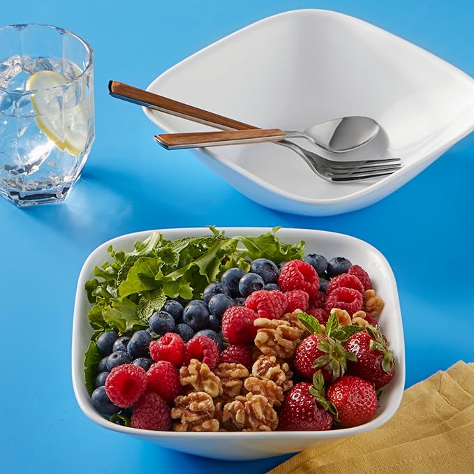 Corelle Vitrelle 2-PC Large 1-Qt Glass Serving Bowl, Crack and Chip Resistant, Square Serving Trays, White