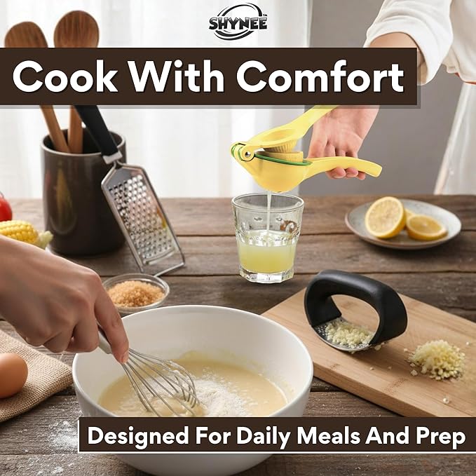 4PCs Kitchen Essentials Kit โ Lemon Squeezer, Garlic Press, Stainless Steel Whisk, Multi-Use Grater, Cheese Grater โ Durable, Easy to Clean Cooking Tools Set for Everyday Meal Prep