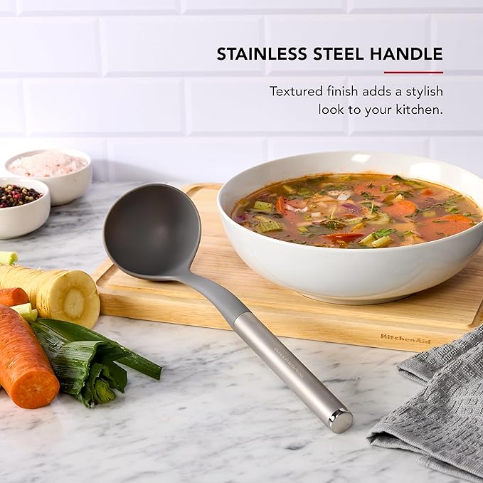 KitchenAid Ladle with Stainless Steel Handle, Nonstick Safe, Ideal for Serving Soups, Stews, and Chilis, Durable and Dishwasher Safe