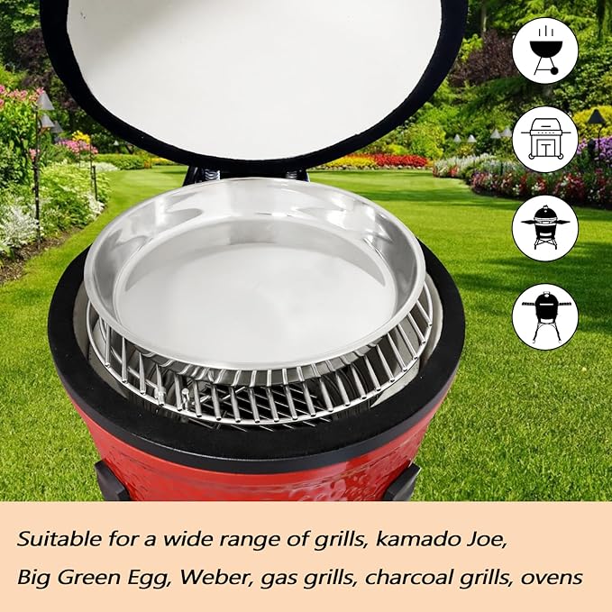 12in Deep Dish Drip Pan, Stainless Steel Pizza Pan Fits For Kamado Joe, Roast Pan For Big Size Green Egg & Acorn & Weber Grills & Smokers