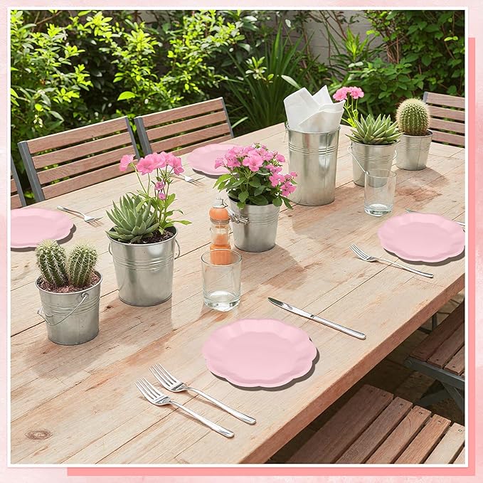 30pcs Pink Plates, 7inch Scalloped Pink Galentines Plates Disposable Pink Valentines Supplies Small Party Plate for Weeding, Valentine's Day, Baby Shower (Pack of 2)