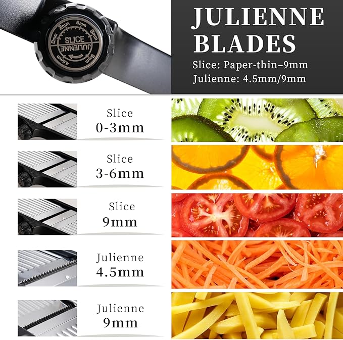 Adjustable Mandoline Slicer for Kitchen - Stainless Steel Vegetable Slicer Julienne Cutter with Ultra Sharp Blades 5-in-1 Vegetable Shredder for Onion, Potato Chip, French Fry