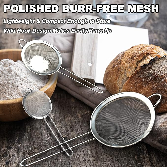 Anaeat Fine Mesh Strainers - Premium Stainless Steel Colander Sieve Sifters, with Durable Mesh and Sturdy Handle, Excellent for Sifting Dry ingredients, Flour, Pastas, Rice, Tea (7.87")