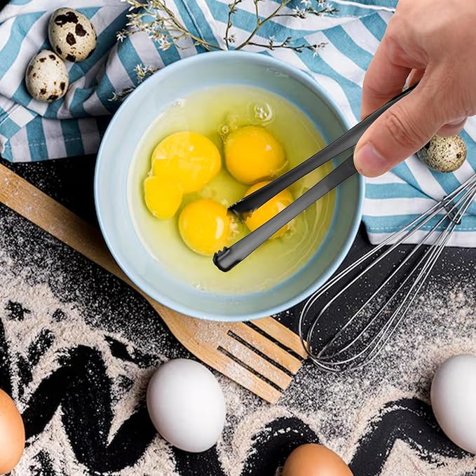 2pcs Egg Chalaza Removal Tool, Stainless Steel Toothed Egg Chalaza Remover Eggshell Fragment Remover Kitchen Tongs for Cooking Bakers Chefs (Black)