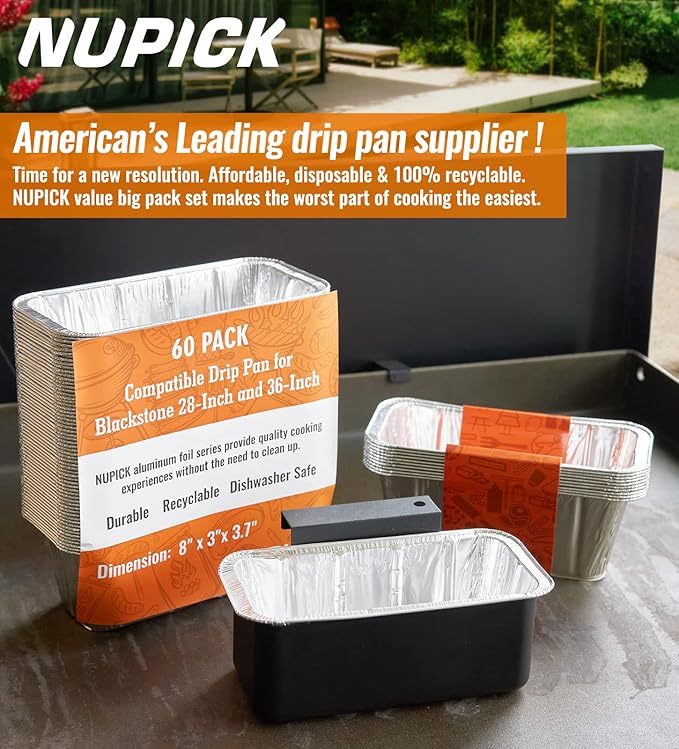 NUPICK 20 Pack Grease Cup Liners for Blackstone 17"/28"/36" Griddle, Drip Pan Liners for Blackstone 5017, Disposable Aluminum Foil Drip Pan Liner