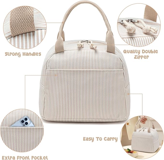 Bluboon Lunch Bag for Women Men Cute Corduroy Lunch Tote Bags Reusable Insulated Lunch Box Large Capacity Reusable Insulated Cooler for Work Picnic or Travel