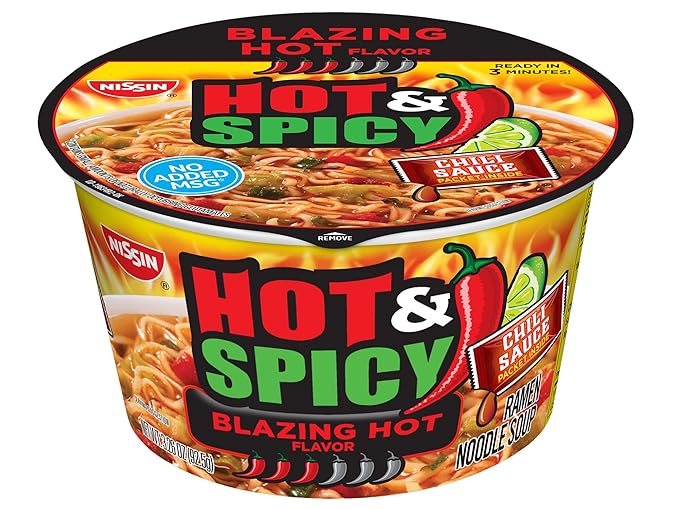 Nissin Hot & Spicy Ramen Noodle Soup, Blazing Hot, 3.32 Ounce (Pack of 6)