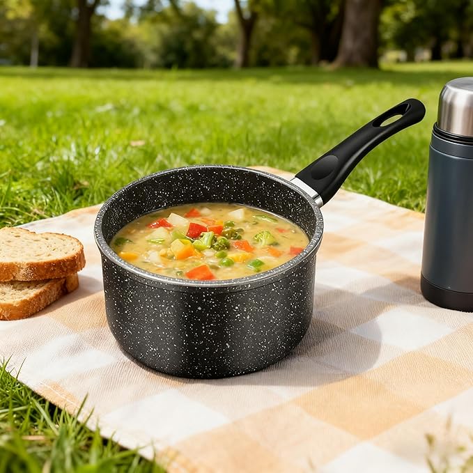 Nonstick Saucepan, 1.5 Quarts Small Cooking Pot with Swiss Granite Coating, Multipurpose Handy Milk Soup Sauce Pan, Induction Comptable, PFOA Free