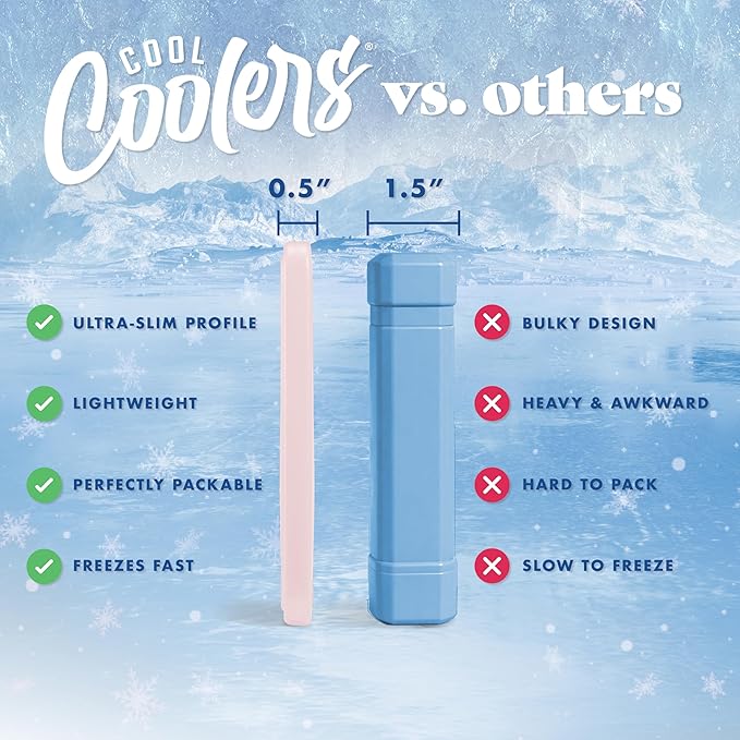 Cool Coolers by Fit & Fresh XL Slim Ice Packs, Quick Freeze Reusable Ice Packs for Lunch Boxes & Coolers, Long-Lasting, Space Saving Cooler Ice Packs, Multicolor, 4Pk