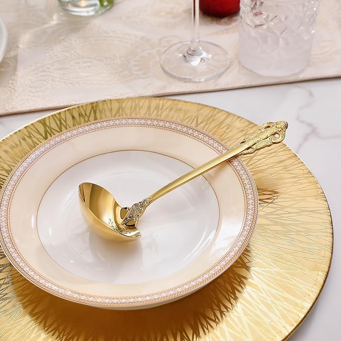 KEAWELL Premium 7.5 inch Luxury Gravy Ladle, 18/10 Stainless Steel, Small Gravy Spoon for Home. Solid and Sturdy, Dishwasher Safe. (2, Gold)