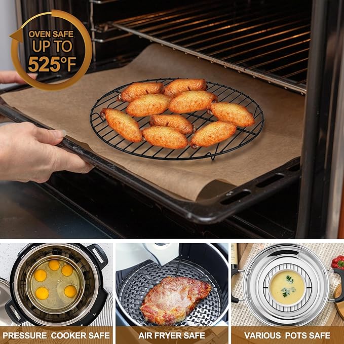 P&P CHEF Round Cooling Rack Set, Round Wire Racks for Cooking Baking, Fit Air Fryer & Oven, Stainless Steel Core with Nonstick Coatings, Black, 6 PCS - 7.5 & 9 & 10.5 Inch