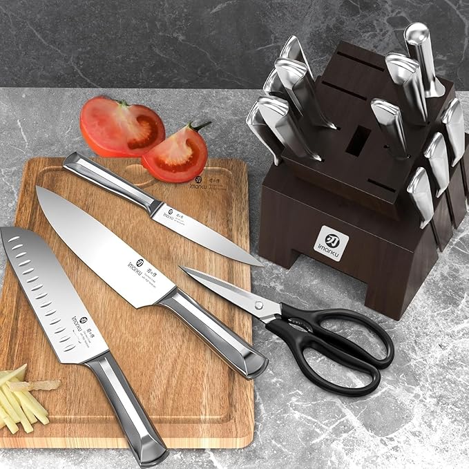 imarku Knife Set, 16 PCS High Carbon Japanese Stainless Steel Knife Sets for Kitchen with Block, Ultra Sharp Kitchen Knife Set with Sharpener Chef Knife Sets, Dishwasher Safe, Best Gifts