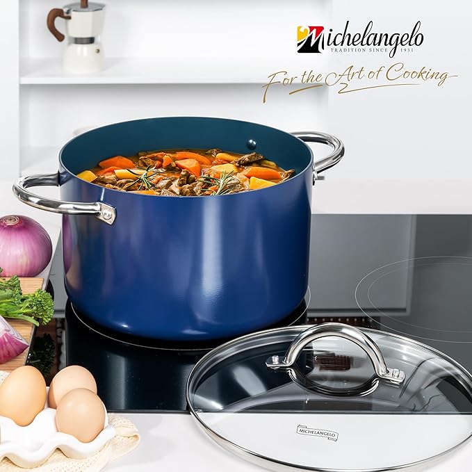 MICHELANGELO 10 Quart Stock Pot with Lid, Non Toxic Cooking Pot, Ceramic Soup Pots with Lid, Non Stick Pot with Stainless Steel Handle, Induction Compatible