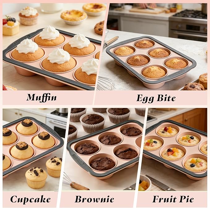 Silicone Muffin Pan for Baking with Metal Reinforced Frame,6 Cups Muffin Pans Nonstick Silicone Cupcake Pan for Egg Bite,Cupcakes, Breads,Muffin