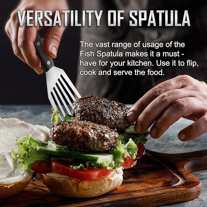 2 Pack Fish Spatula Stainless Steel, Flexible Fish Turner Spatula Perfect for Flipping Eggs, Burgers and Baking, Durable Lightweight Metal Kitchen Slotted Turner for Cooking & BBQ, Christmas gifts