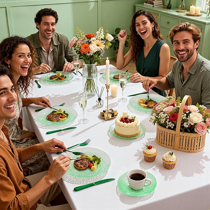 Rubtlamp 60Pcs Green Plastic Plates, Heavy Duty Easter Plates With Hammered Design, Green Party Disposable Plate Include 30 Dinner Plate, 30 Salad Platos, Fancy Plastic Platos For Easter Spring