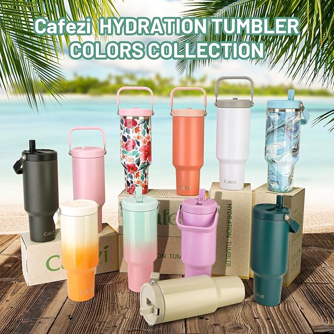 40 oz Insulated Tumbler with Top Handle and Flip Straw, Vacuum Insulated Stainless Steel Cup, Sweat-Free, Fits Cup Holder, Keeps Drinks Cold up to 30 Hours