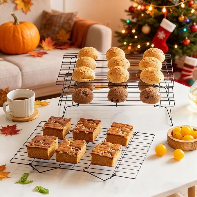 4-Tier Collapsible Cooling Racks, Detachable Wire Cooling Rack Stackable Drying Rack for Cookie Bread Pizza Baking (2Tier)