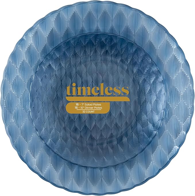 PLASTICPRO 128 Pack Plastic Dishes Set of 64-10 inch Plates and 64-7 inch Plates, Elegant Translucent Blue Disposable Fancy Tableware Premium Heavyweight