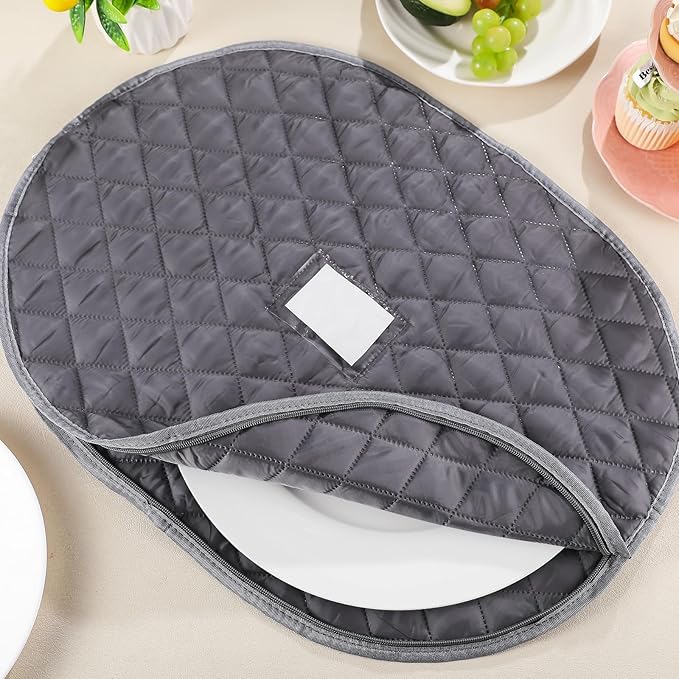 2 Pcs Large Platter Storage Case 22 x 17 Inches Quilted Stackable with Label Holder China Storage Containers for Plates and Serveware