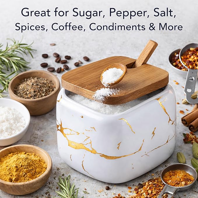 2 Sets of Marble Ceramic Seasoning Jars Ceramic Sugar Bowl with Lids,Tray and Spoons (white)