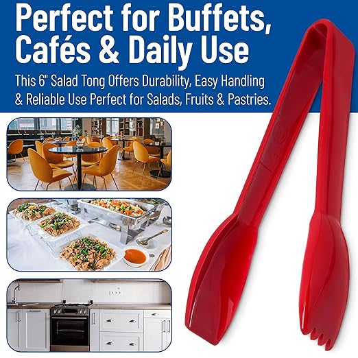 Carlisle FoodService Products 460605 Carly Salad Tong, 6" Salad Tong, Red, 1 Pack