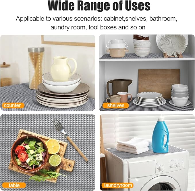 Songrey Non-Adhesive Drawer and Shelf Liner, Non Slip Cabinet Liners, Protect Kitchen Cupboard, Bathroom Drawers, Breathable, Thick Strong Grip mat (12IN x 30FT, Beige)