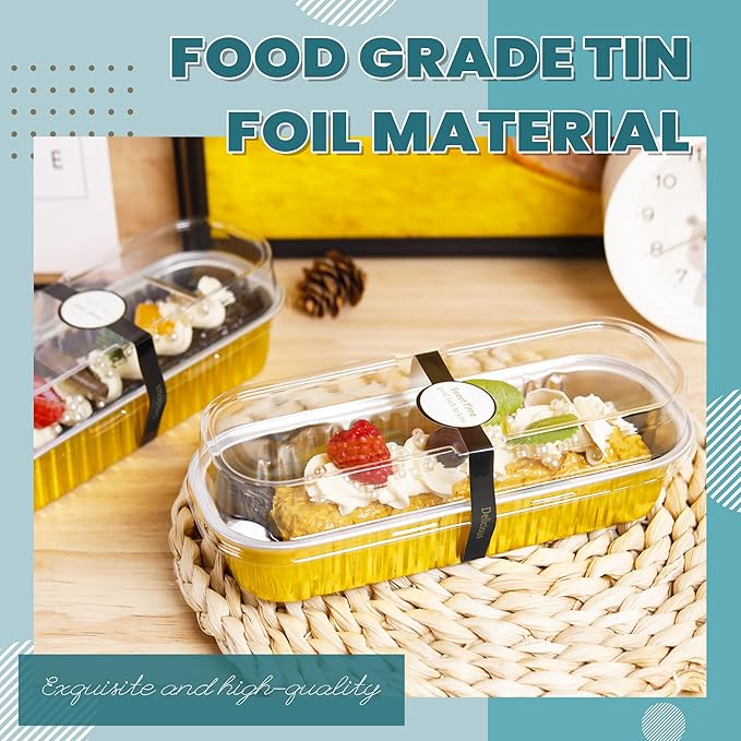 50 Pack Mini Loaf Pans with Lids Rectangle Individual Cake Pans Aluminum Foil Pans for Large Gatherings Picnics Vacations Parties(Gold, 6.8 OZ)