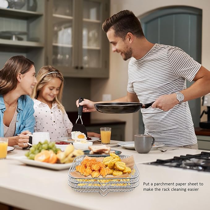 Air Fryer Rack, Stackable Stainless Steel Air Fryer Basket, 3 Layers Cooling Racks for Oven Press Cooker, Rectangle AirFryer Accessories (7.6"Lx5.3"Hx3.7"H)