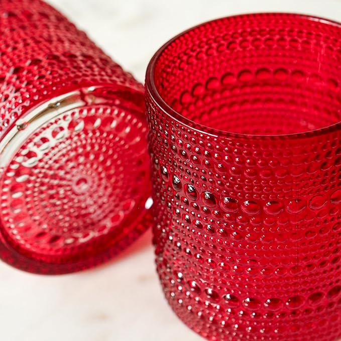Kate Aspen Retro Arch Floral Red Drinking Glasses Set of 6, 10 oz Vintage Ribbed Glass Cups, Christmas Glassware & Holiday Drinkware, Valentineās Day & Holiday Hostess Gift