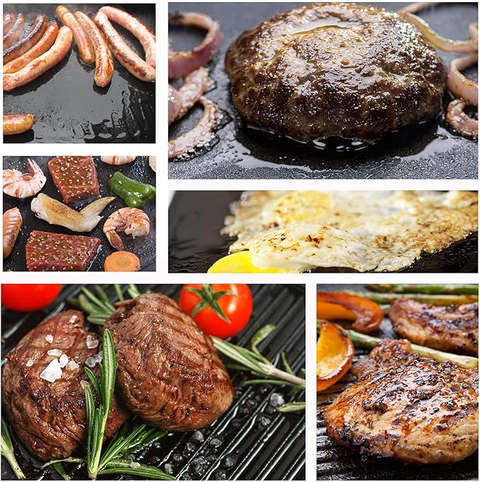 GGC Cast Iron Reversible Grill Griddle,Double Sided Grill Pan Perfect for Gas Grills and Stove Tops, 13 x 8.25 Rectangular Baking Flat and Ribbed Griddle Plate