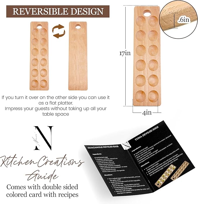 Namre' Wooden Deviled Egg Platter - Holiday Entertaining Deviled Egg Plate & Charcuterie Board - Recipes Included.