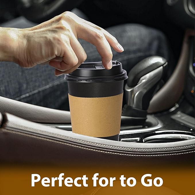 100 Pack 12 oz Disposable Paper Coffee Cups with Lids and Sleeves, Leak-free Disposable Insulated Paper Cups for To Go Hot or Cold Beverages(Black)