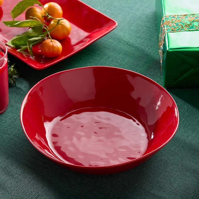 Berry Red Christmas Stoneware Serving Bowl – Festive Holiday Pasta Salad Bowl for Christmas Entertaining, Mix and Match with Holly and Vines, Dishwasher & Microwave Safe