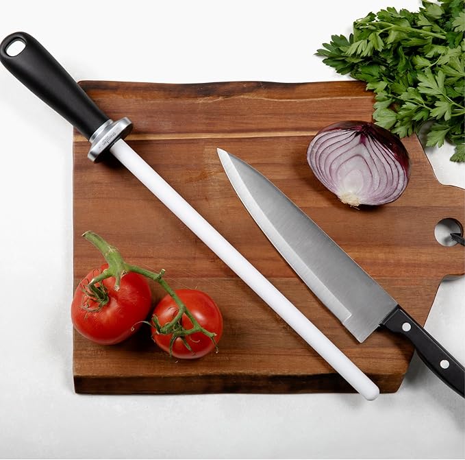 Shenzhen Knives White Ceramic Knife Sharpener Honing Rod: Best Professional Knife Sharpening Tool.12 Inch Honing Stick, Ceramic Honing Rod for Chef's Knife and Kitchen Knife