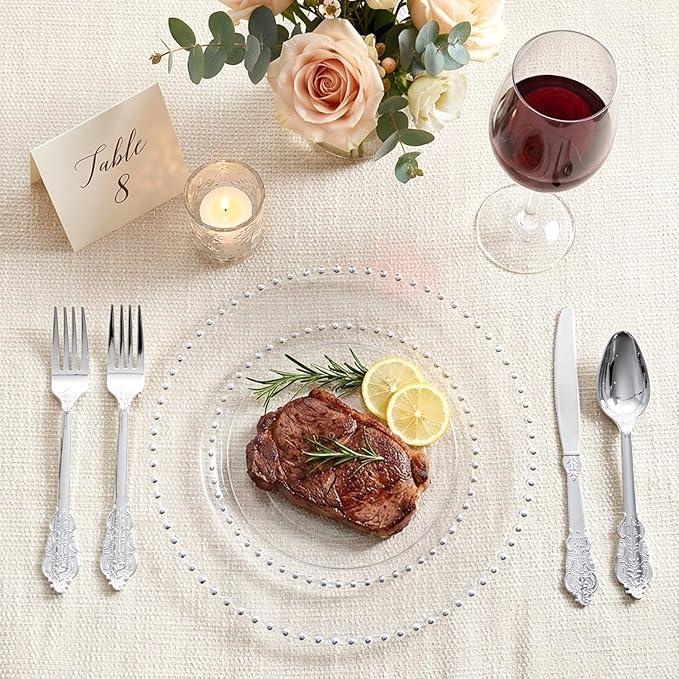 Supernal 360pcs Plastic Silverware, Silver Disposable Cutlery, Silver Plastic Silverware Include 120 Forks, 120 Spoons, 120 Knives, Disposable Utensils Perfect for Birthday, Party, Wedding