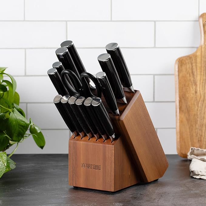 Yatoshi Professional Kitchen Knife Set, 15 Pieces, High Carbon Stainless Steel, Ergonomic Handle