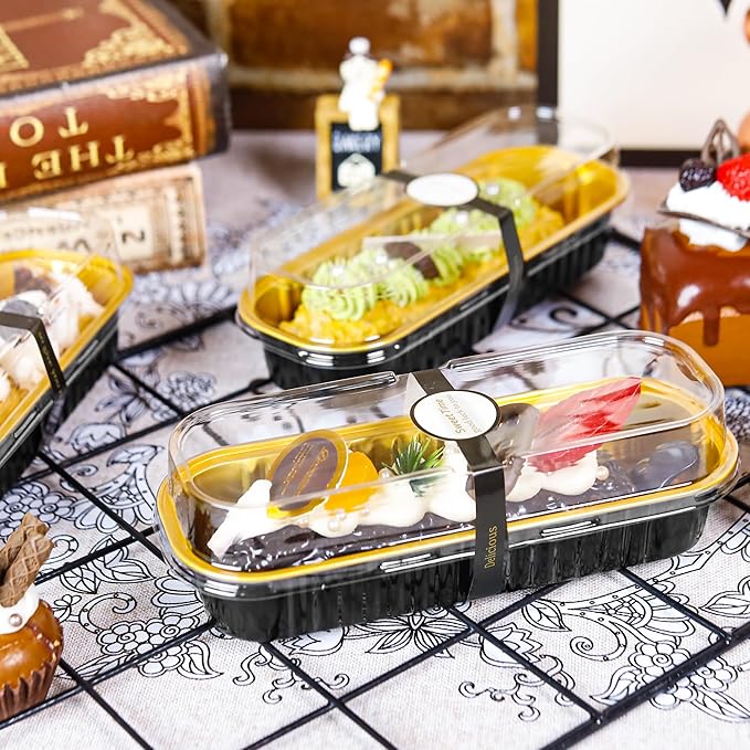 100 Pack Mini Loaf Pans with Lids Rectangle Individual Cake Pans Aluminum Foil Pans for Large Gatherings Picnics Vacations Parties(Black Gold, 6.8 OZ)