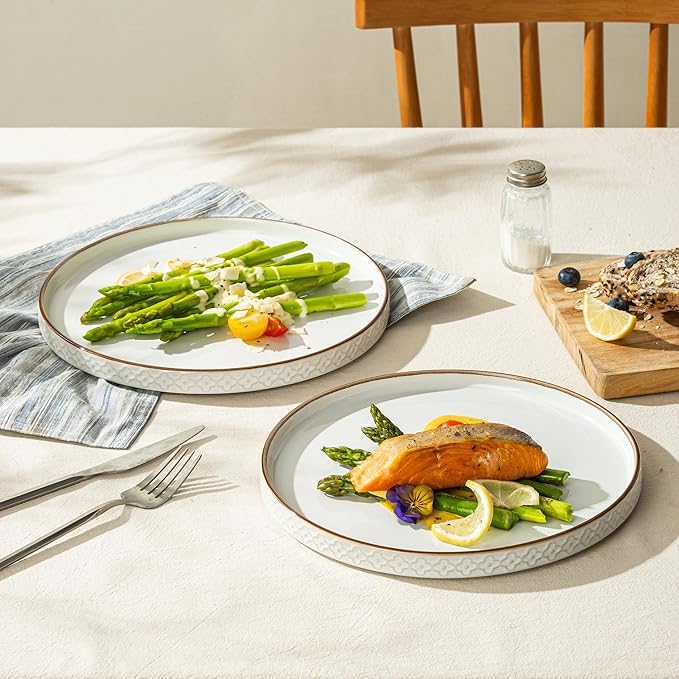 Dinner Salad Plates Set of 4, 10 Inch Salad Plates with Embossments, Dessert, Salad, Appetizer, Dinner Plate, Microwave, Dishwasher Safe,Scratch Resistant