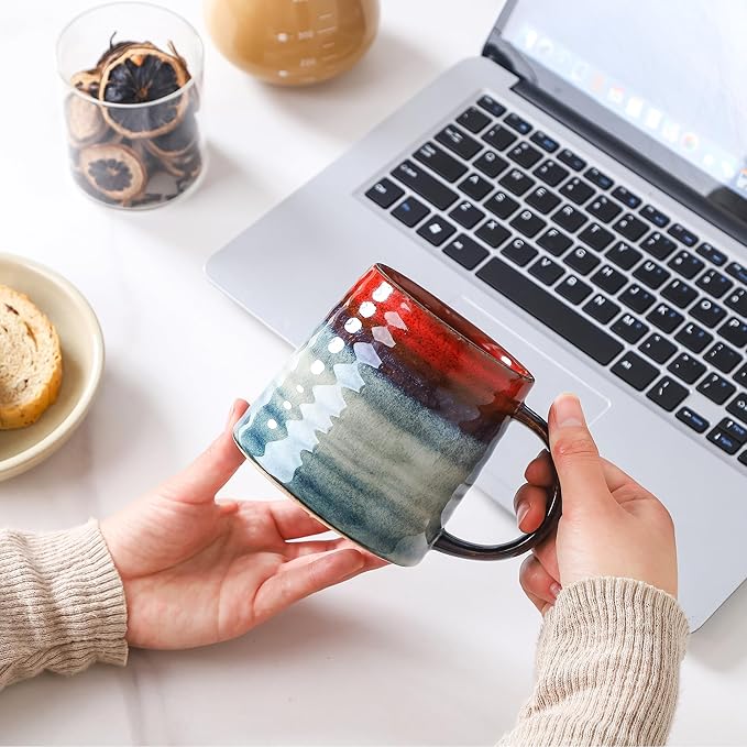 Large Ceramic Coffee Mug, Handmade Pottery Mugs, Tea Cups with Big Handle for Office and Home, 15.5 oz, Dishwasher and Microwave Safe (White)