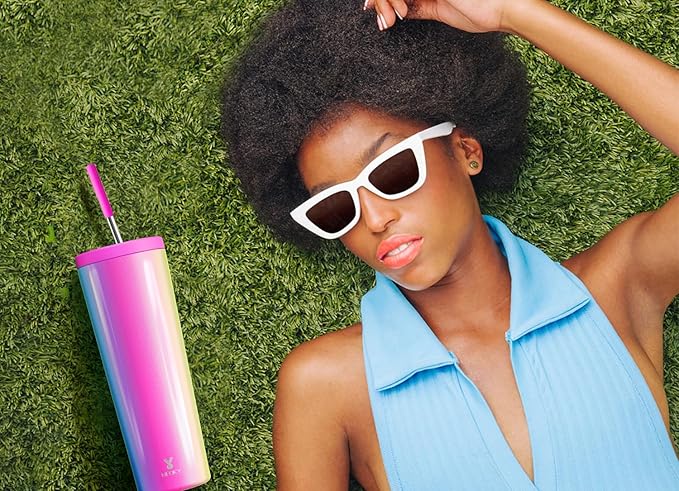 Meoky 24 oz Insulated Tumbler with Lid and Straw, Stainless Steel Vacuum Insulated Tumbler, Keeps Cold for 24 Hours, 100% Leak Proof, Fits in Car Cup Holder (Butterfly)