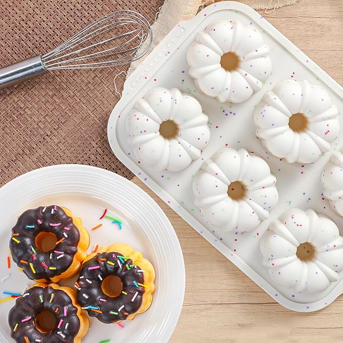 FUNBAKY Mini Fluted Tube Cake Pans for Baking with Metal Reinforced Frame, 2Pcs Silicone 6-Cavity Mini Flan Molds, Nonstick Baking Mold for Cupcake, Brownie, Donuts, Cornbread, Jello