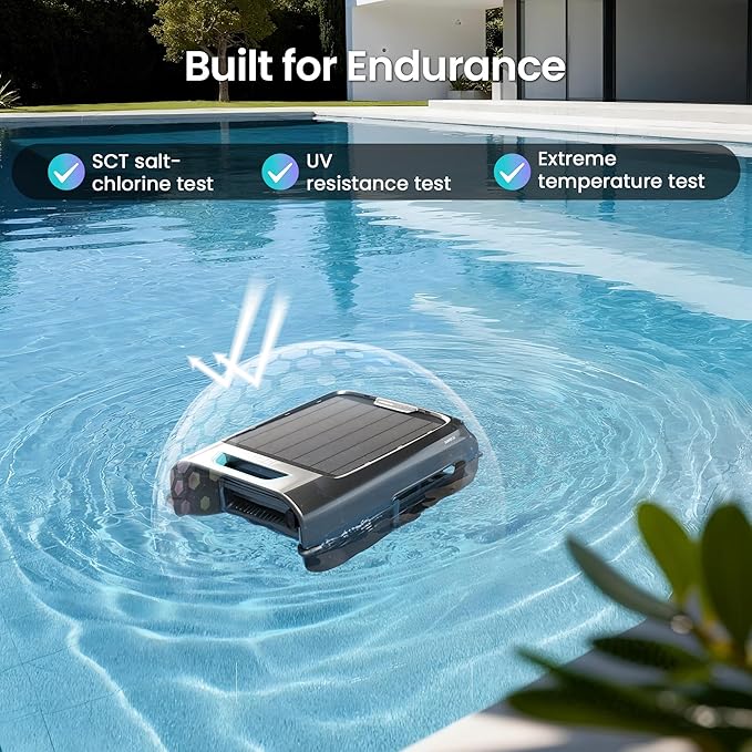 AIPER EcoSurfer S2 Solar Powered Pool Surface Skimmer Robot with APP Support, 24/7 Continuous Cleaning, Dual Charging Modes, Smart Obstacle Avoidance, 150-um Filtration, OTA Upgrade