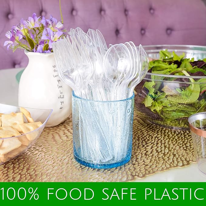 Plasticpro Disposable Clear Plastic Tea Spoons Heavyweight 100 Count
