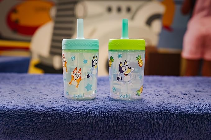 Zak Designs Bluey Capri Toddler Tumblers For Travel or At Home, 9oz 2-Pack Double Wall Plastic Sippy Cups With Leak-Proof Design is Perfect For Kids (Bluey, Bingo)