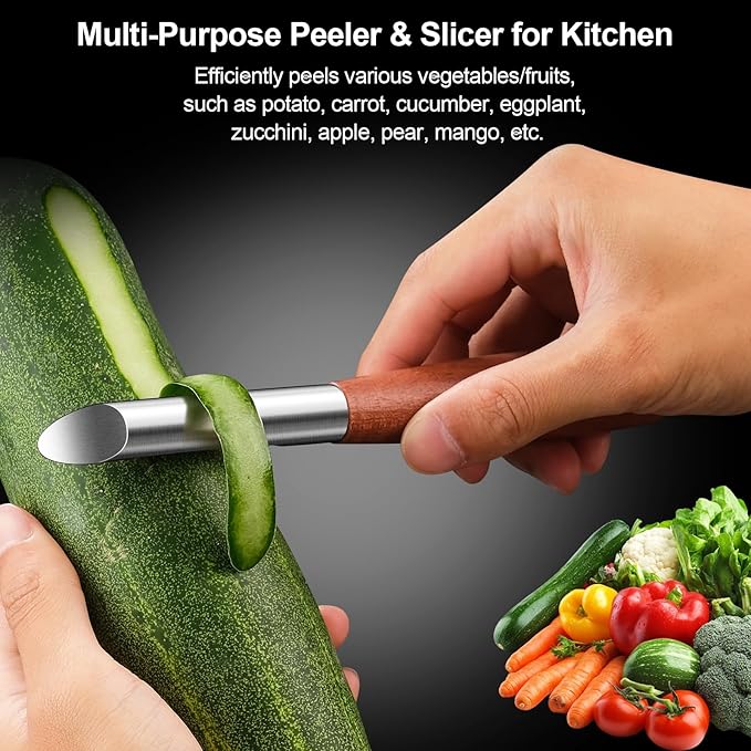 Potato Peelers Stainless Steel, Ultra Sharp Vegetable Peeler for Kitchen, Premium Veggie Fruit Peeler, Rotary Blade Carrot Peelers, Thickened Non-Slip Ergonomic Wooden Handle(5 Years Warranty)