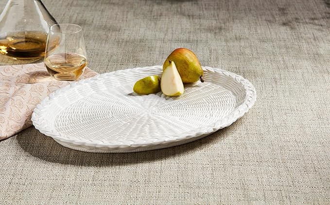 Mud Pie 12 1/2" x 17" Woven Ceramic Platter, White