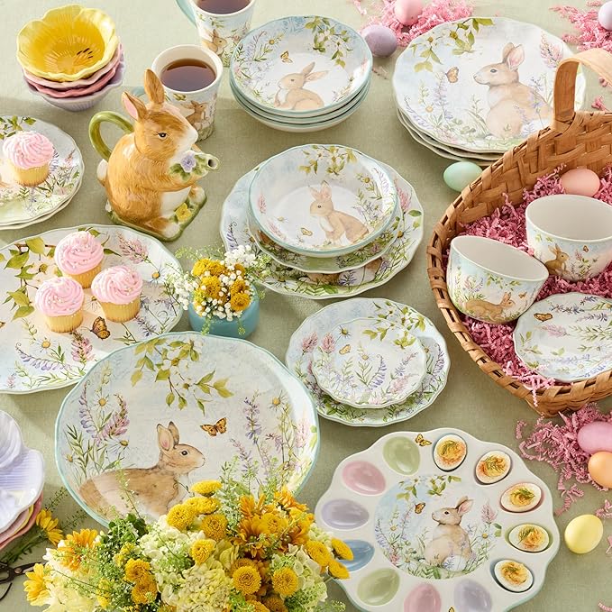 Easter Meadow 14x10.5-Inch Oval Serving Platter – Beautiful Butterfly & Floral Design, Ideal for Fruit, Cheese, Pastries & Desserts – Perfect for Easter Decor – Dishwasher Safe